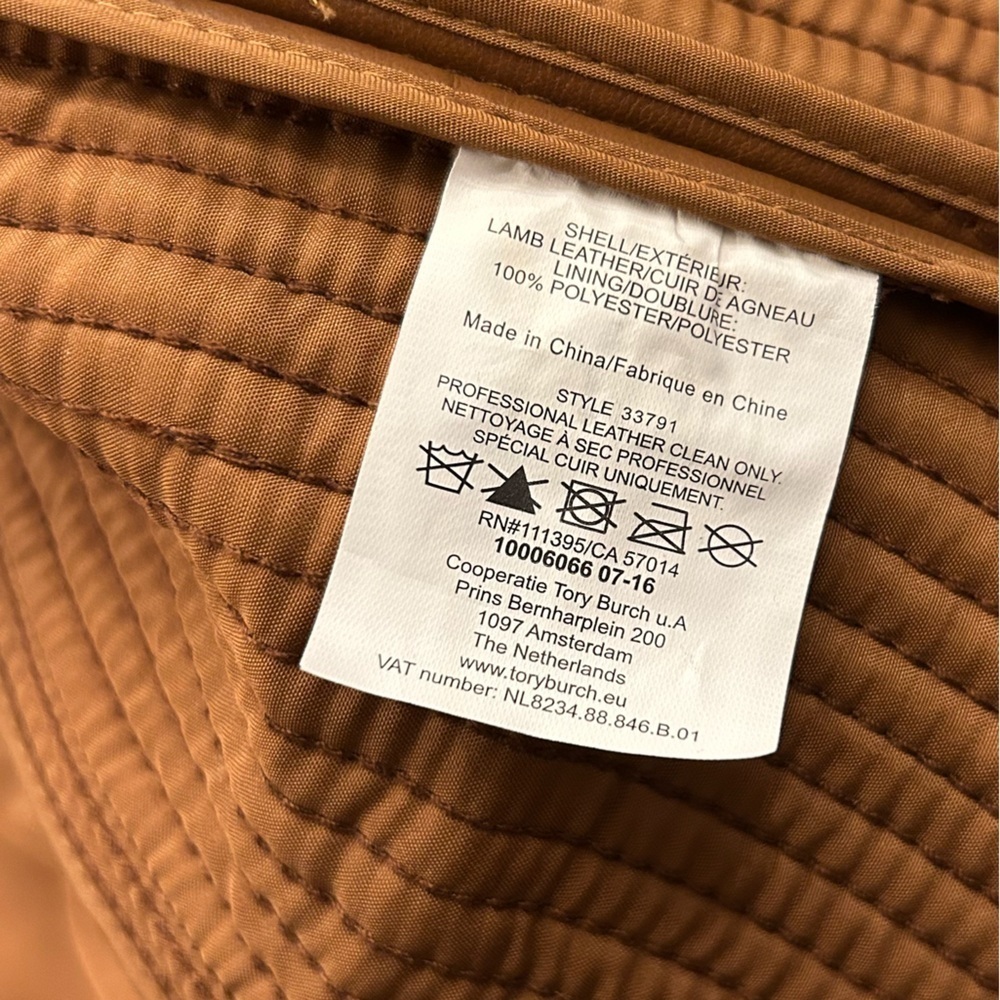 Tory Burch Calista leather riding jacket in Saddle - Picture 9 of 9